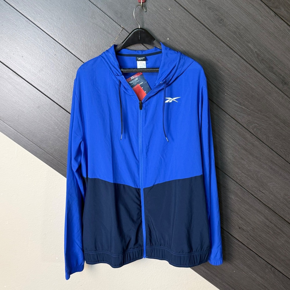Reebok Men's Full‎ Zip Training Woven Jacket Hooded Blue XL NWT Activewear